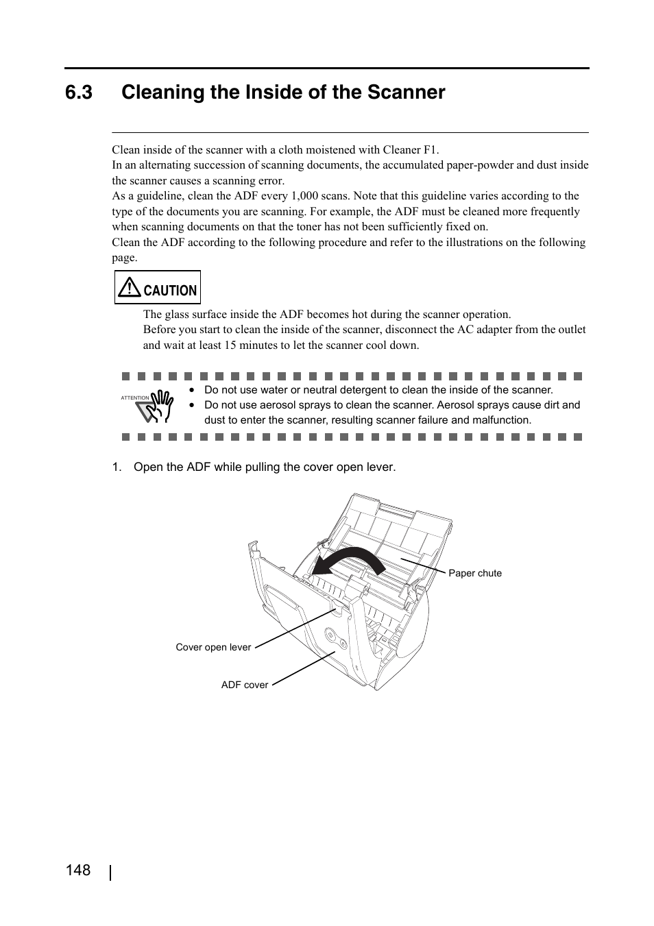 3 cleaning the inside of the scanner | FUJITSU ScanSnap S500 User Manual | Page 166 / 196