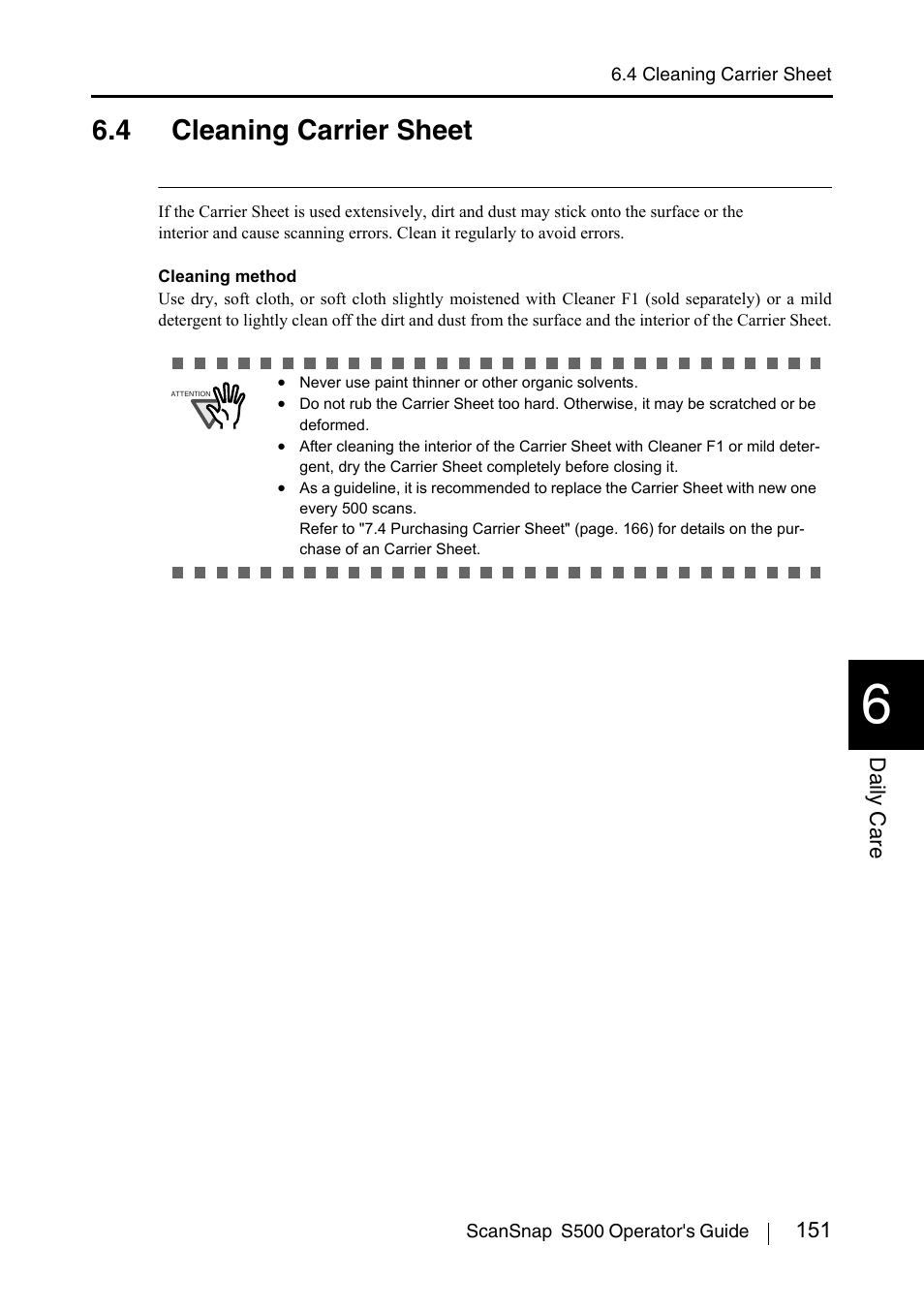 4 cleaning carrier sheet | FUJITSU ScanSnap S500 User Manual | Page 169 / 196