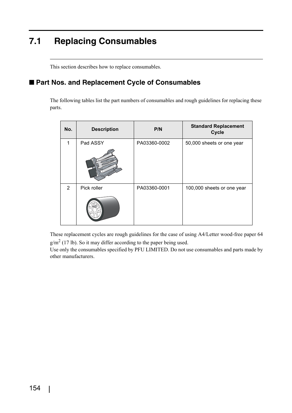 1 replacing consumables, Part nos. and replacement cycle of consumables | FUJITSU ScanSnap S500 User Manual | Page 172 / 196