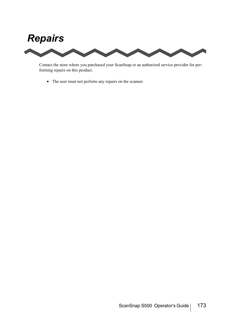 Repairs | FUJITSU ScanSnap S500 User Manual | Page 191 / 196