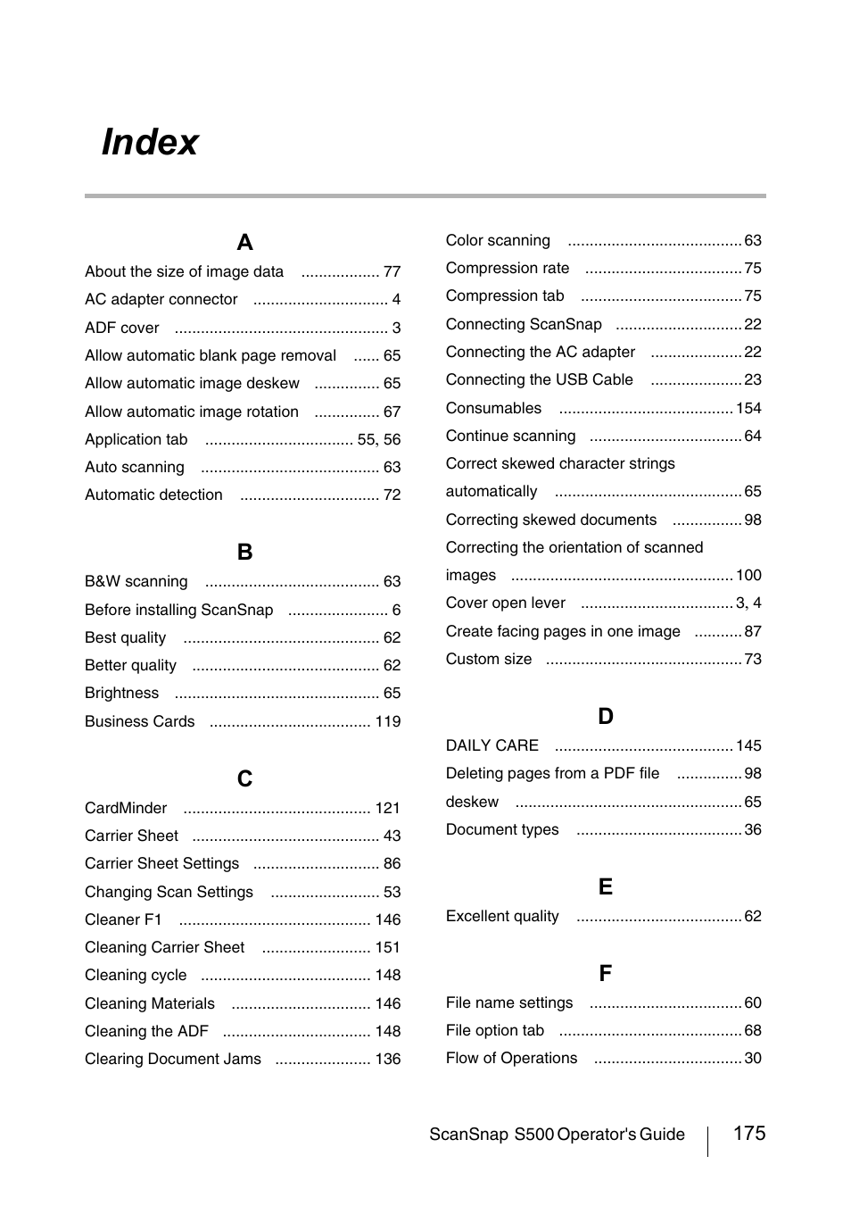 Index | FUJITSU ScanSnap S500 User Manual | Page 193 / 196