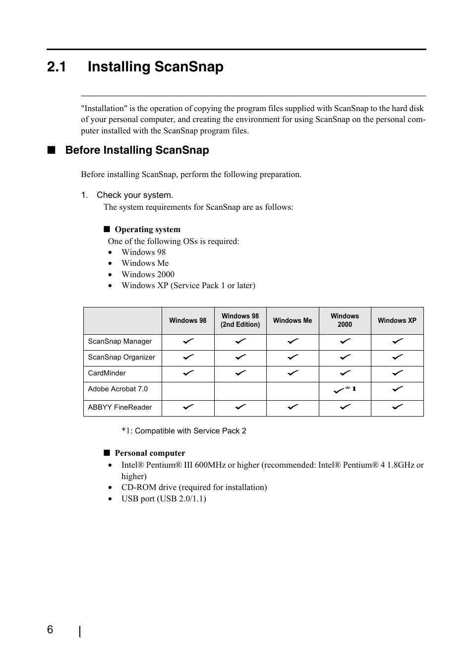 1 installing scansnap, Before installing scansnap | FUJITSU ScanSnap S500 User Manual | Page 24 / 196