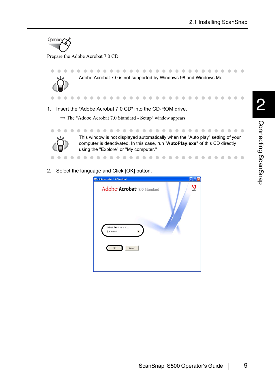 9connecting scansnap | FUJITSU ScanSnap S500 User Manual | Page 27 / 196