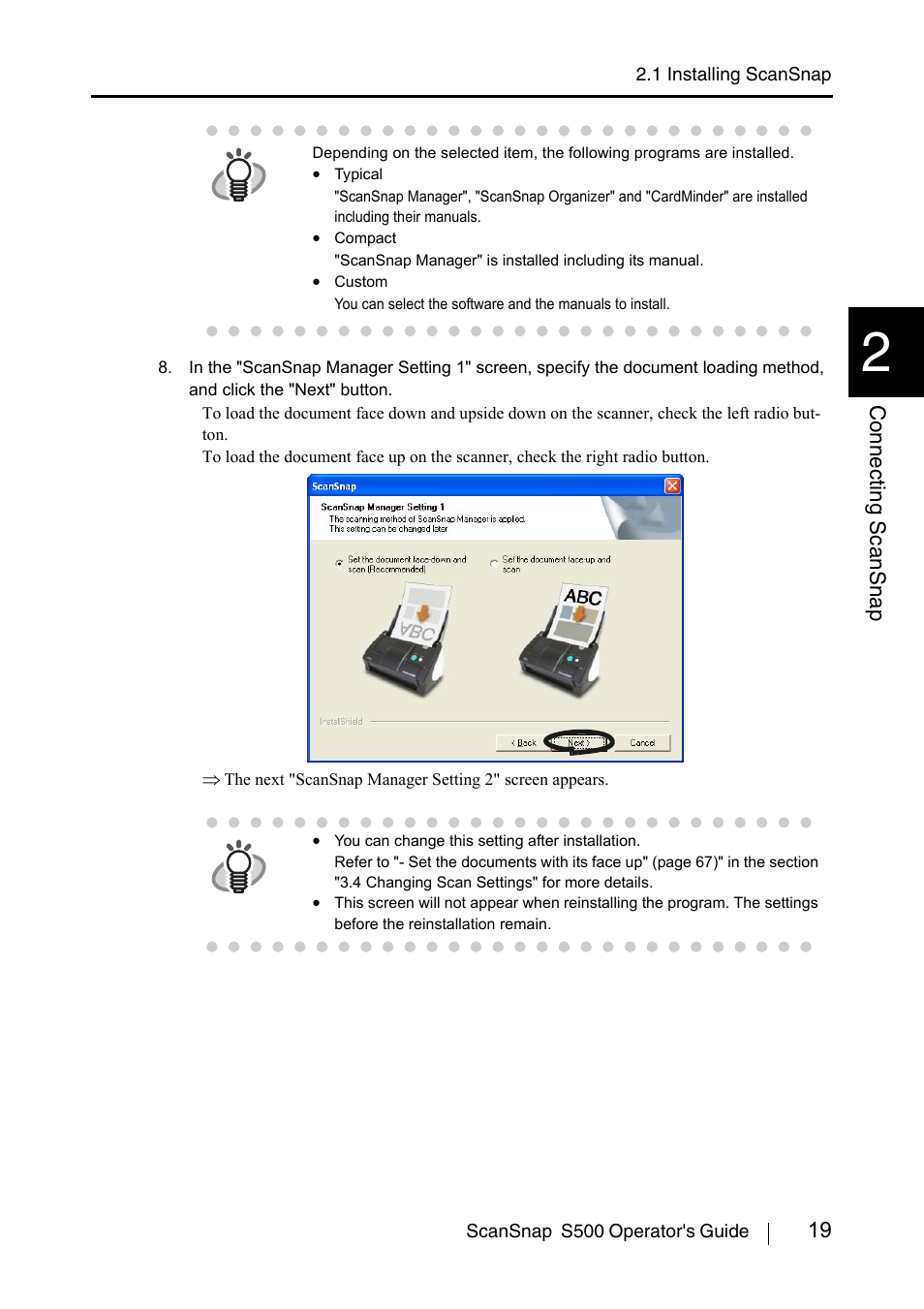 19 connecting scansnap | FUJITSU ScanSnap S500 User Manual | Page 37 / 196