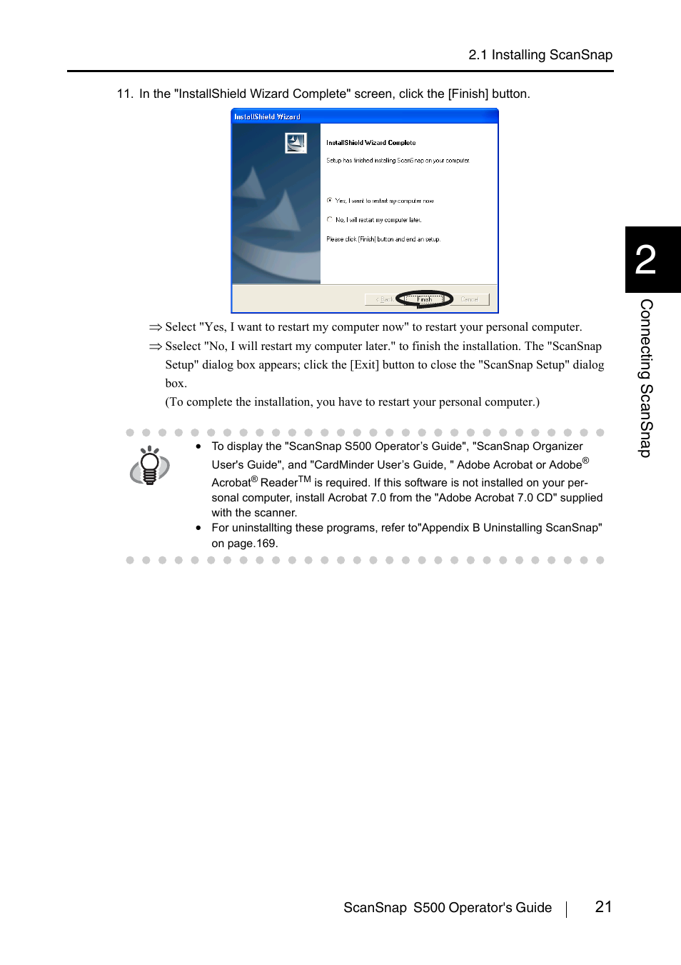 21 connecting scansnap | FUJITSU ScanSnap S500 User Manual | Page 39 / 196