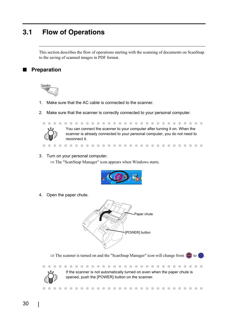 1 flow of operations, Preparation | FUJITSU ScanSnap S500 User Manual | Page 48 / 196