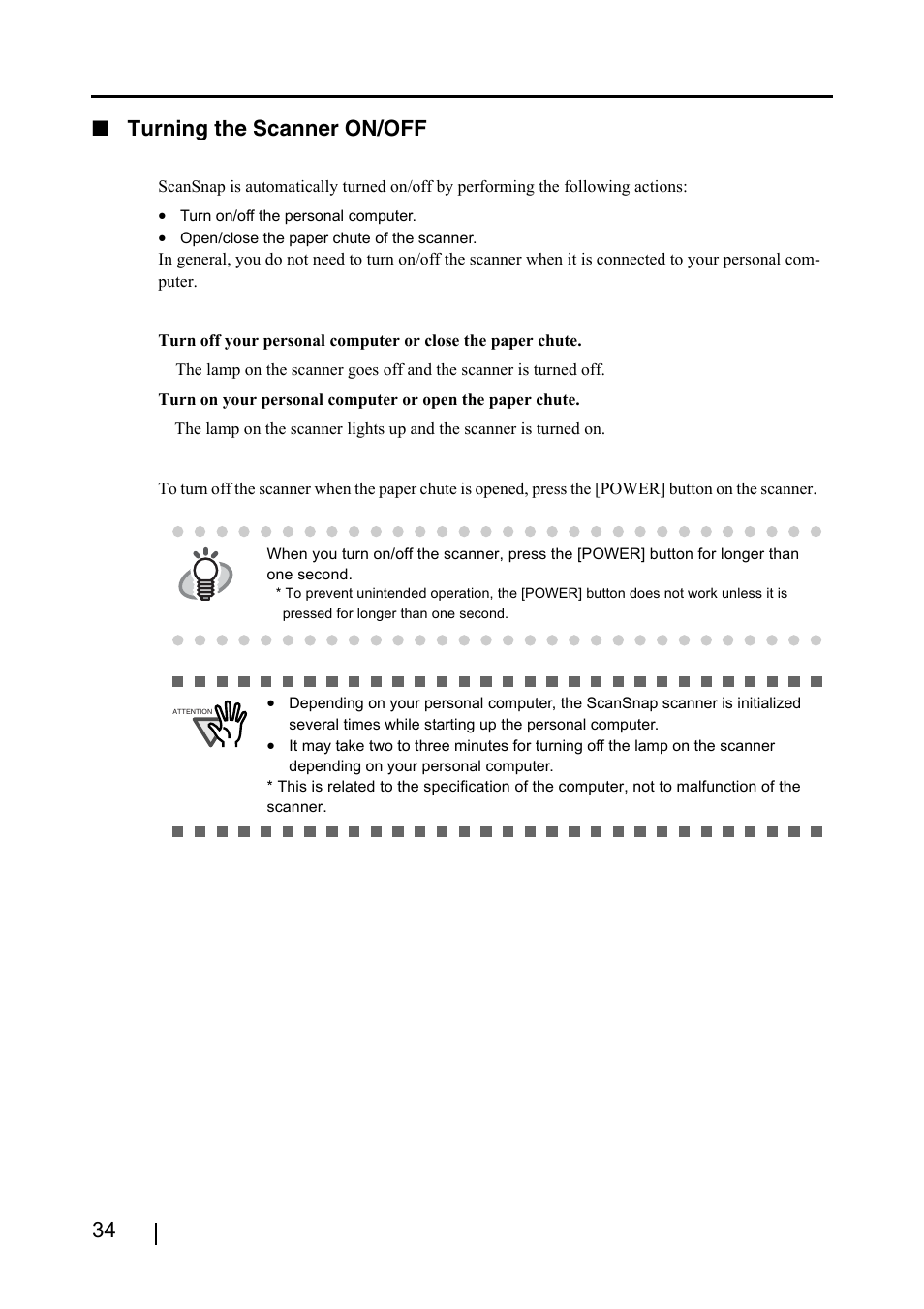 34 ■ turning the scanner on/off | FUJITSU ScanSnap S500 User Manual | Page 52 / 196