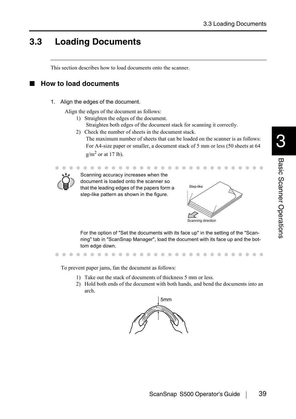 3 loading documents, Back bac k | FUJITSU ScanSnap S500 User Manual | Page 57 / 196