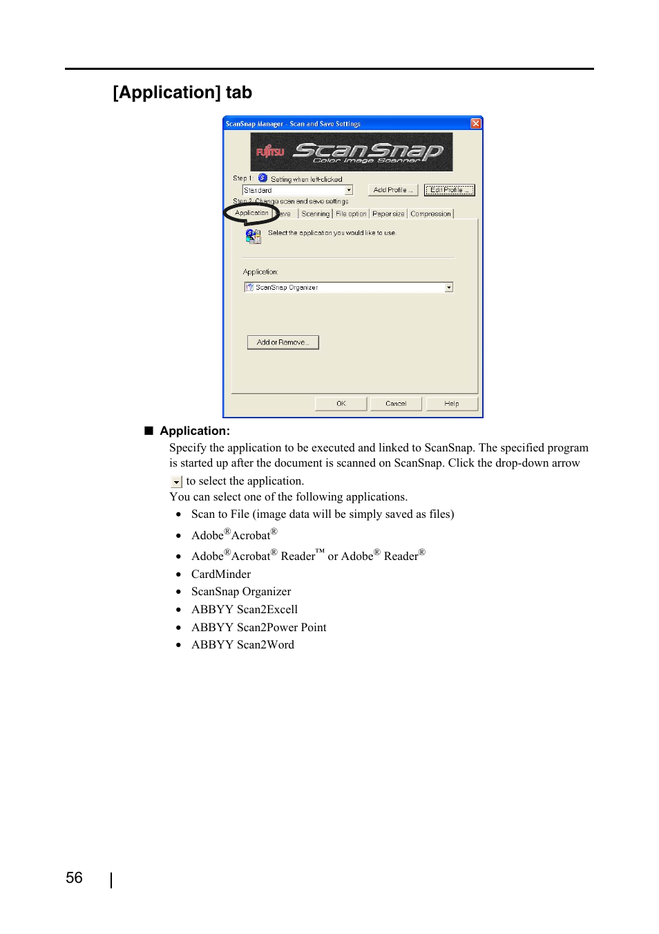 Application] tab | FUJITSU ScanSnap S500 User Manual | Page 74 / 196