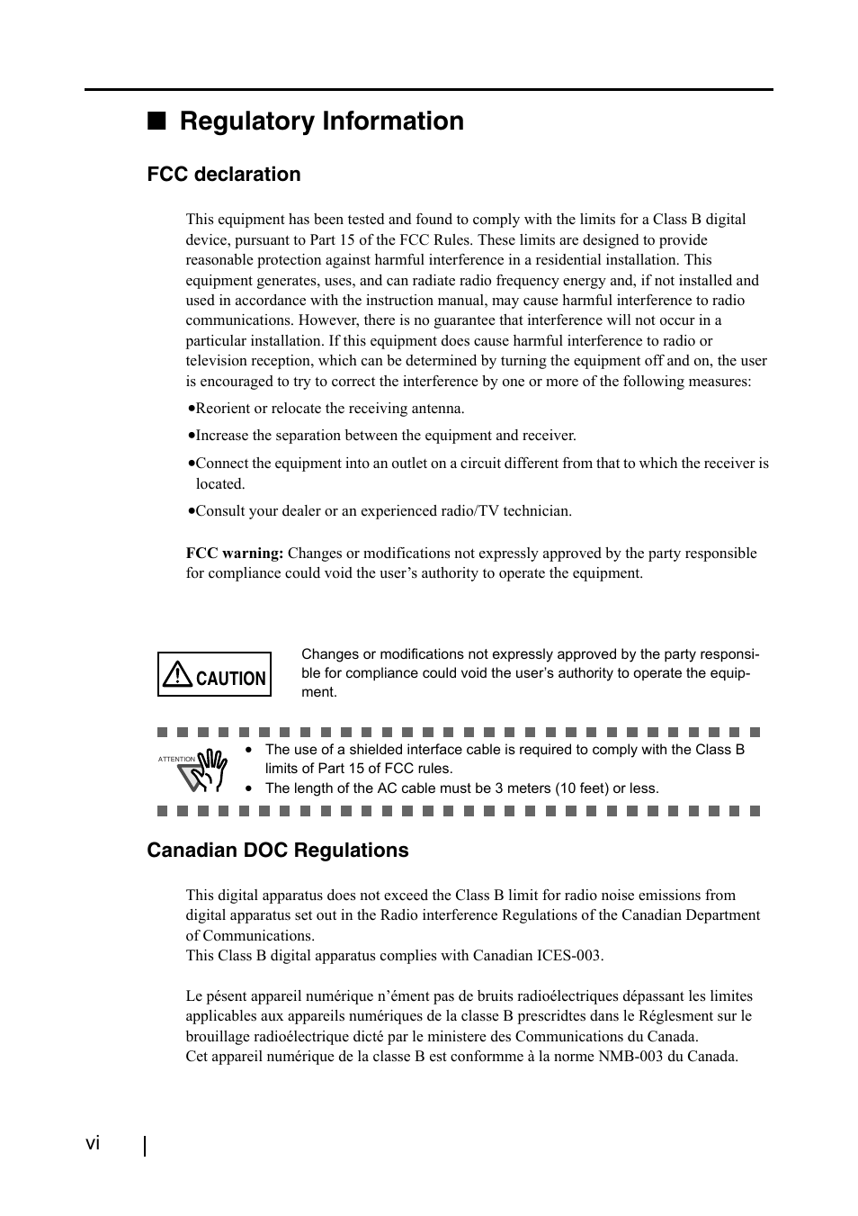 Regulatory information, Regulatory informatio, Fcc declaration | Canadian doc regulations | FUJITSU ScanSnap S500 User Manual | Page 8 / 196