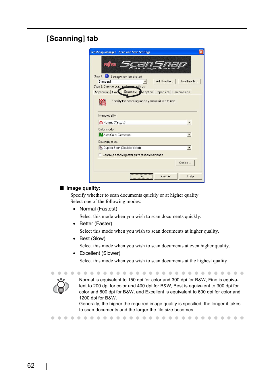 Scanning] tab | FUJITSU ScanSnap S500 User Manual | Page 80 / 196