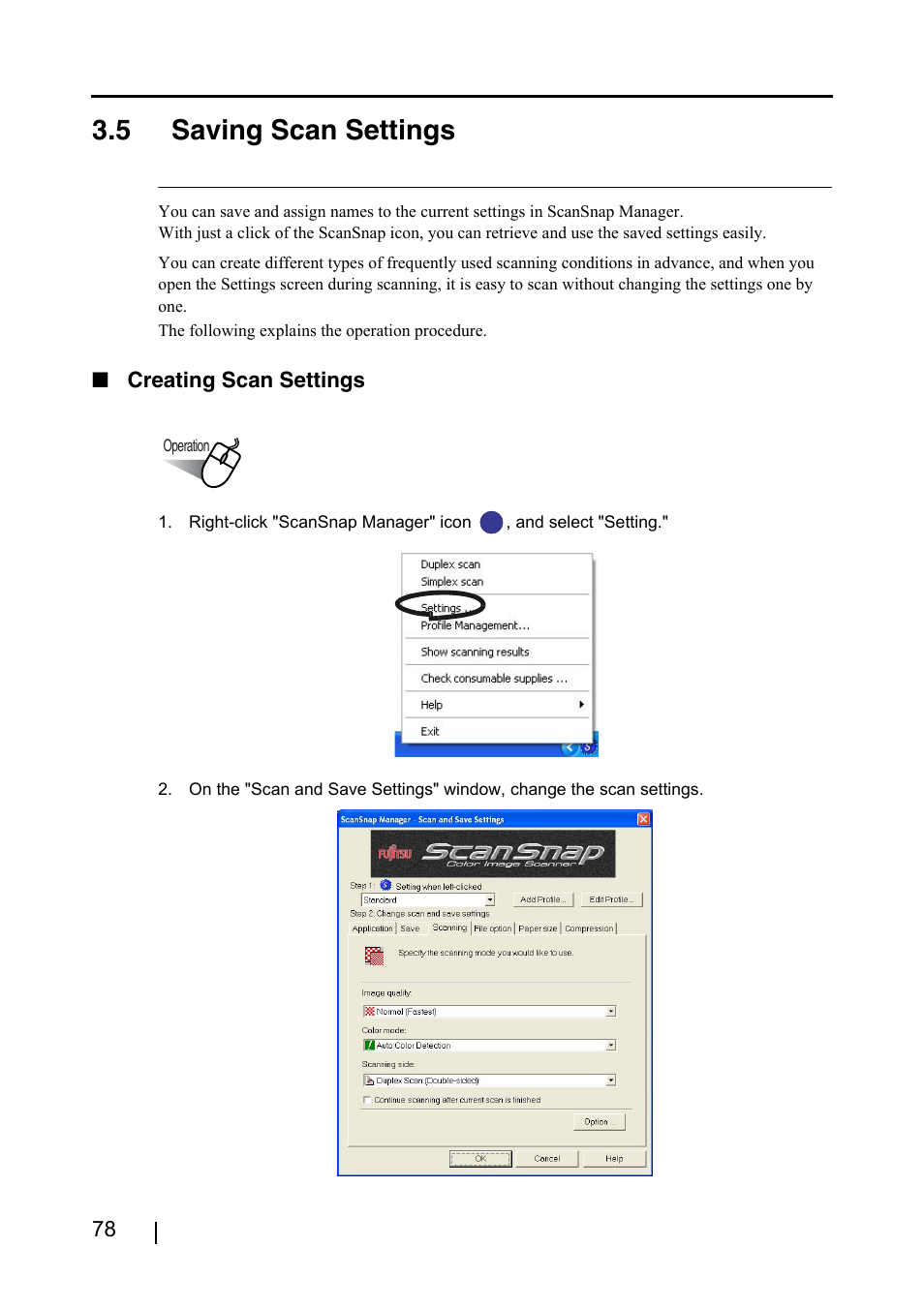 5 saving scan settings | FUJITSU ScanSnap S500 User Manual | Page 96 / 196