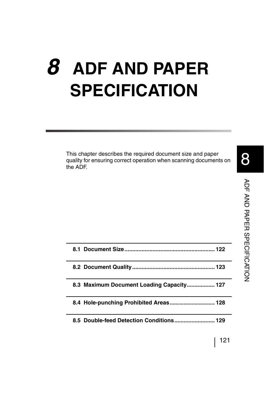 8 adf and paper specification, 8 adf and paper specification .121, Adf and paper specification | FUJITSU fi-4120C User Manual | Page 148 / 180