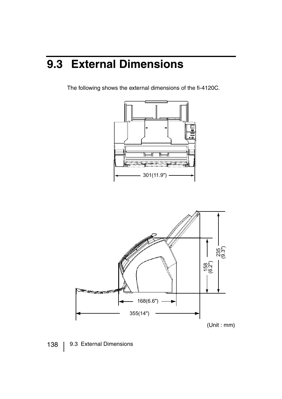 3 external dimensions | FUJITSU fi-4120C User Manual | Page 165 / 180