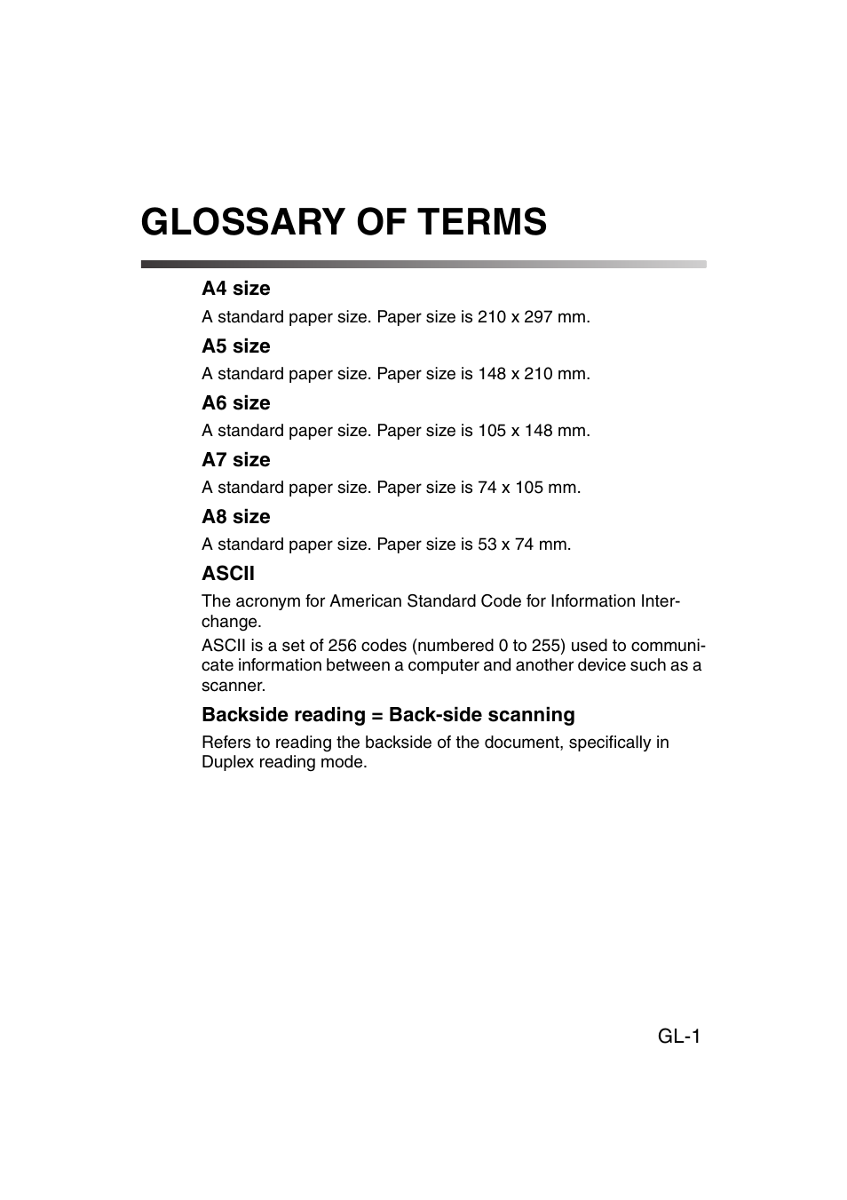 Glossary of terms, Glossary of terms .....................gl-1 | FUJITSU fi-4120C User Manual | Page 166 / 180