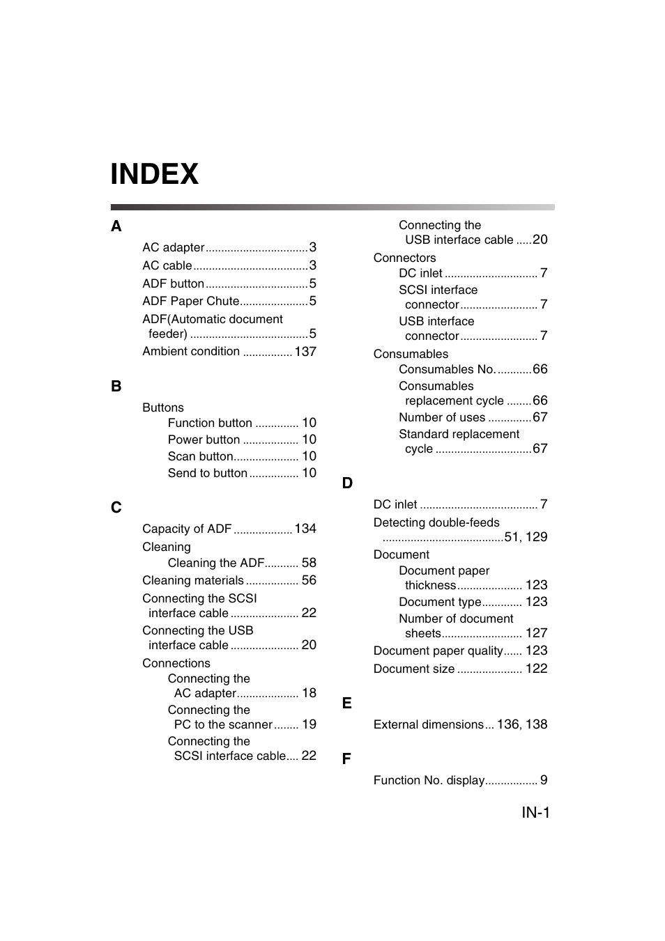 Index, In-1 | FUJITSU fi-4120C User Manual | Page 174 / 180