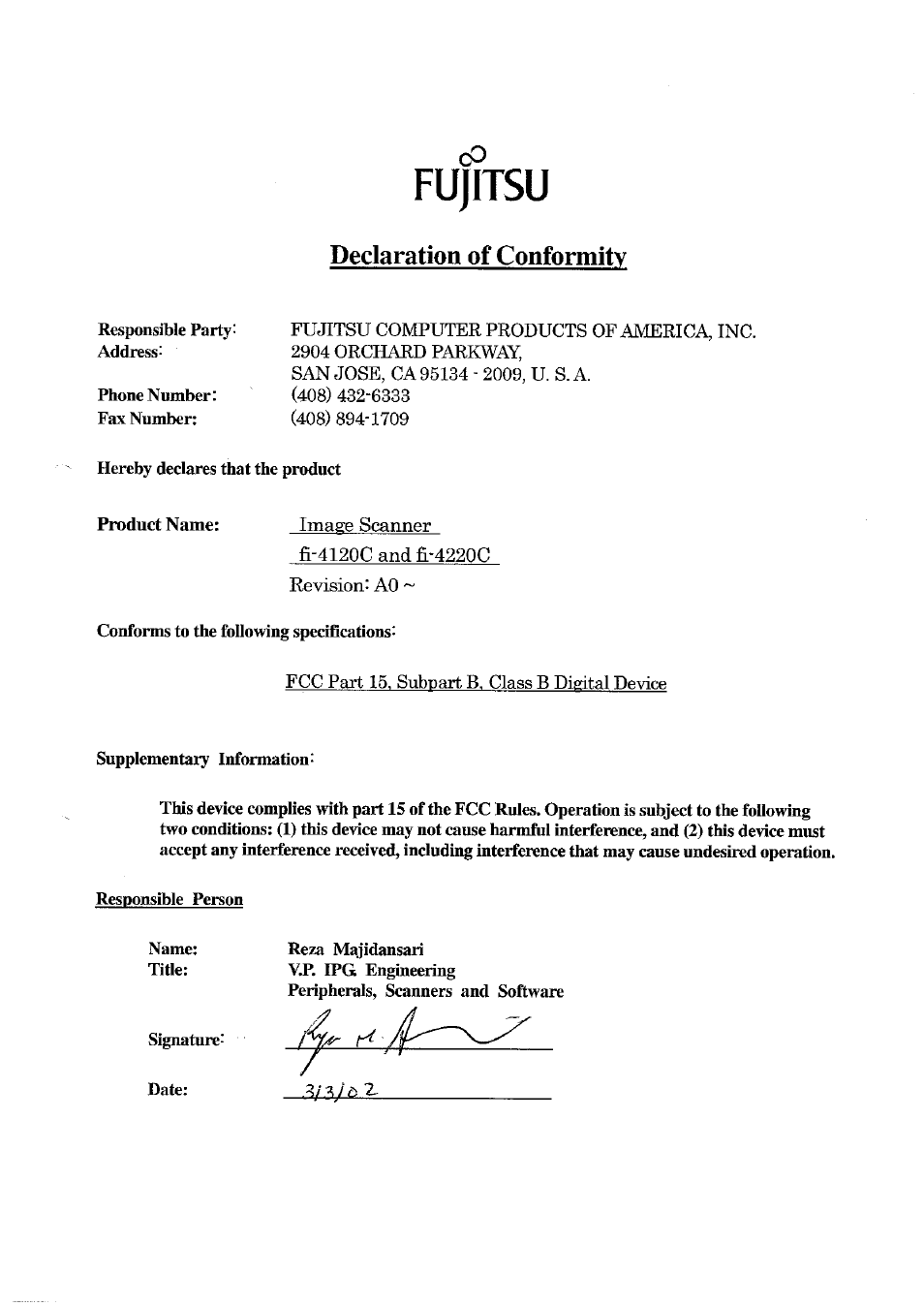 Declaration of conformity | FUJITSU fi-4120C User Manual | Page 179 / 180