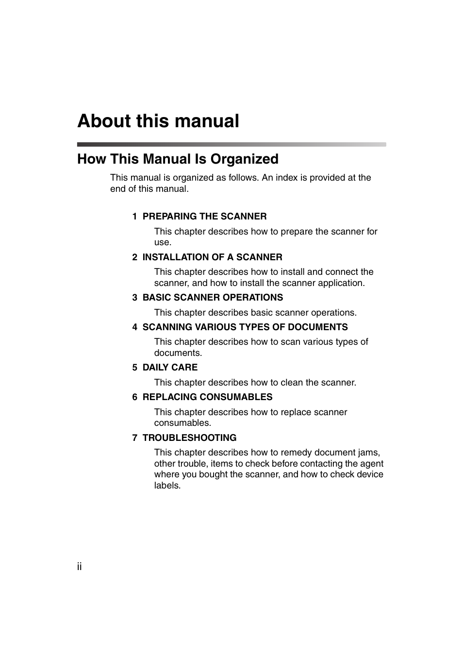 About this manual, How this manual is organized | FUJITSU fi-4120C User Manual | Page 3 / 180