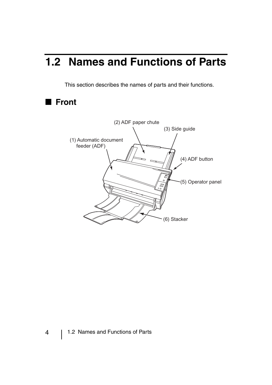 2 names and functions of parts, Front | FUJITSU fi-4120C User Manual | Page 31 / 180