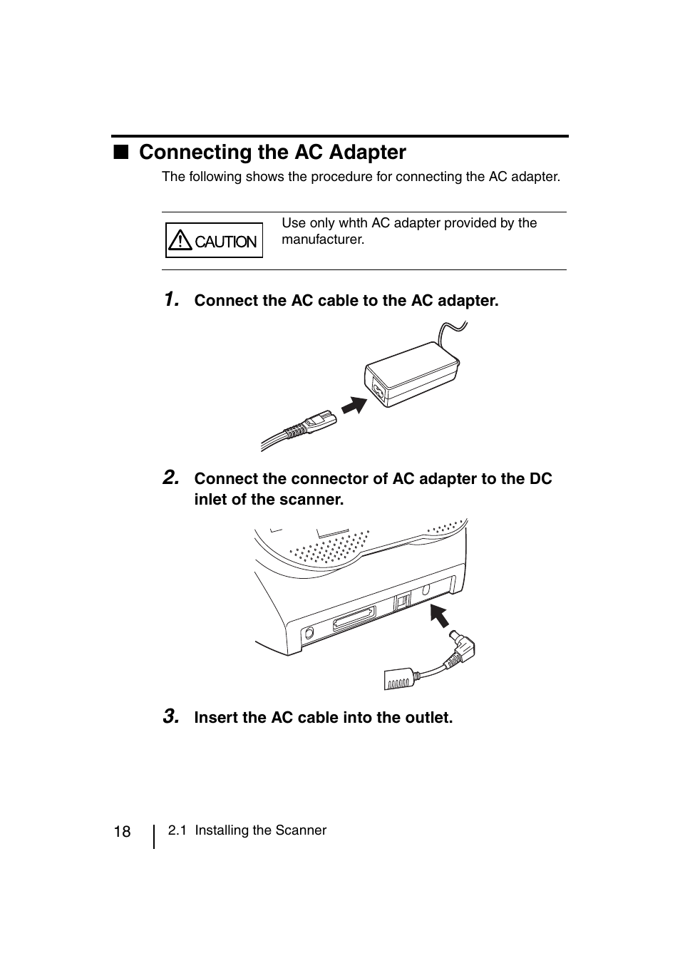 Connecting the ac adapter" in th, Connecting the ac adapter | FUJITSU fi-4120C User Manual | Page 45 / 180