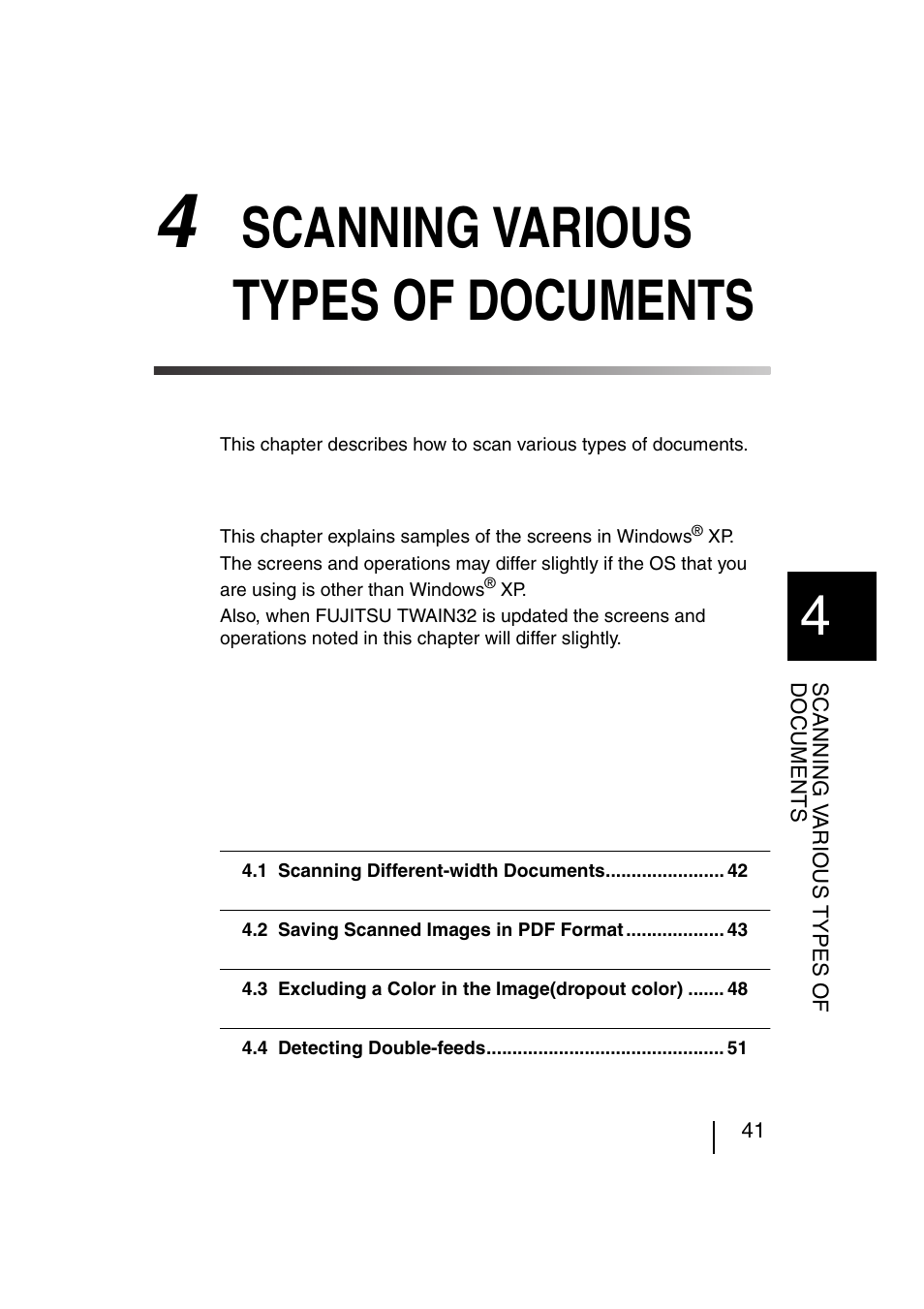 4 scanning various types of documents, 4 scanning various types of, Documents | Scanning various types of documents | FUJITSU fi-4120C User Manual | Page 68 / 180