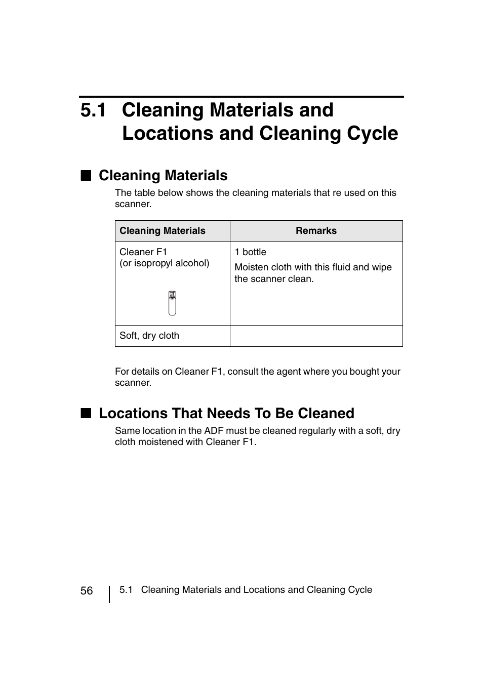 1 cleaning materials and locations and, Cleaning cycle, Cleaning materials | Locations that needs to be cleaned | FUJITSU fi-4120C User Manual | Page 83 / 180