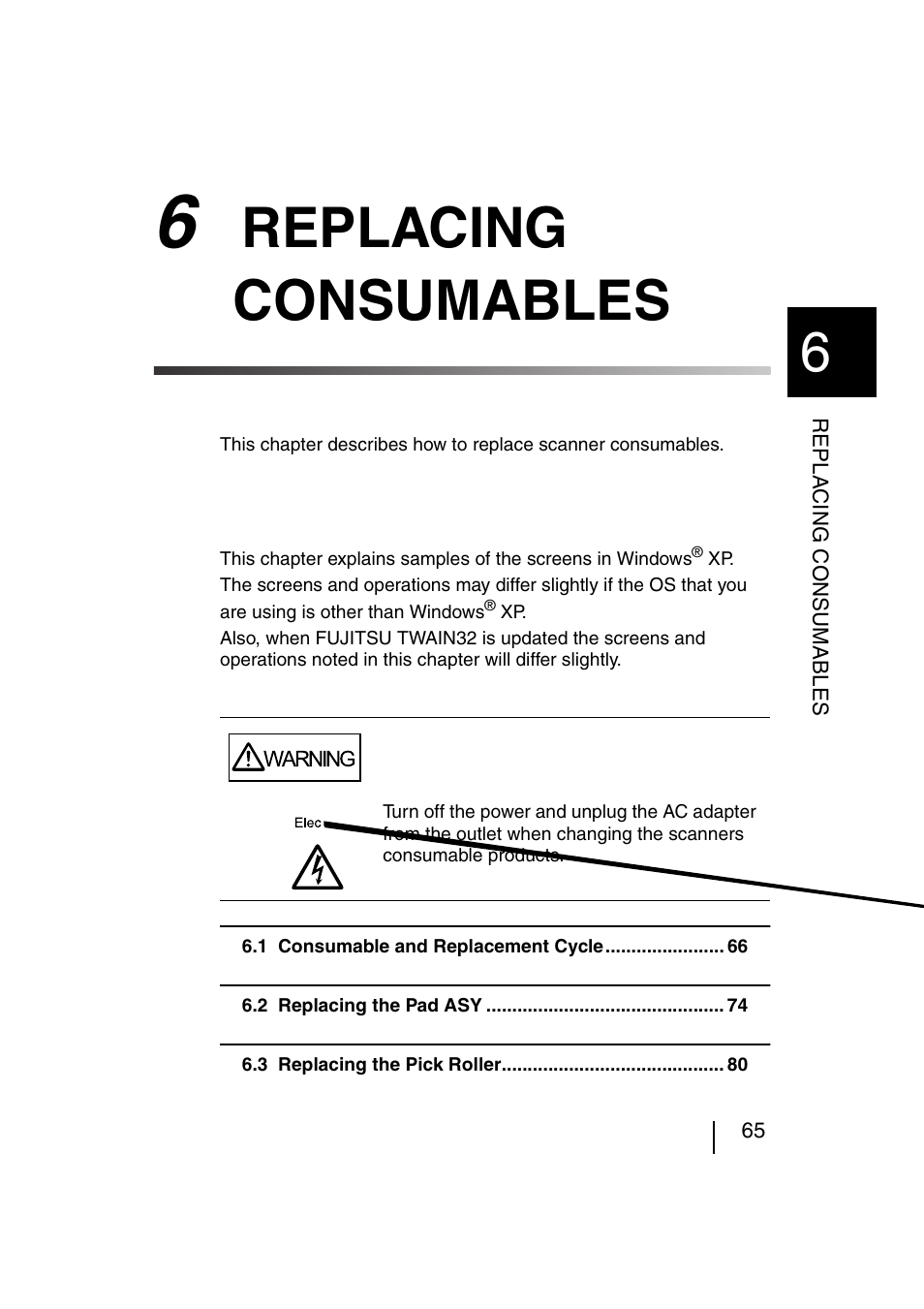 6 replacing consumables, Replacing consumables | FUJITSU fi-4120C User Manual | Page 92 / 180