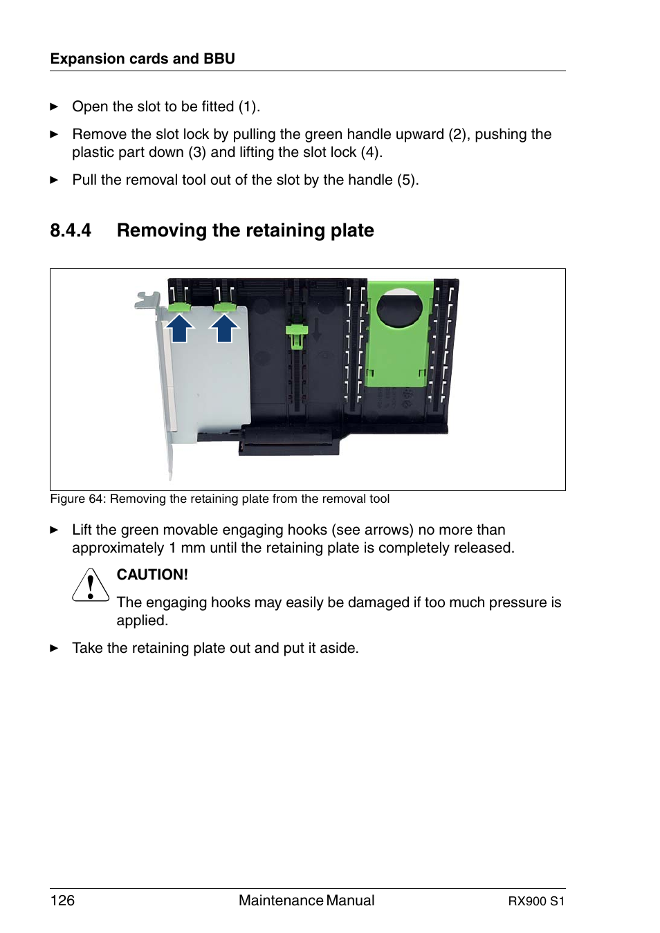 Removing the retaining plate, 4 removing the retaining plate | FUJITSU PRIMERGY RX900 S1 User Manual | Page 126 / 368