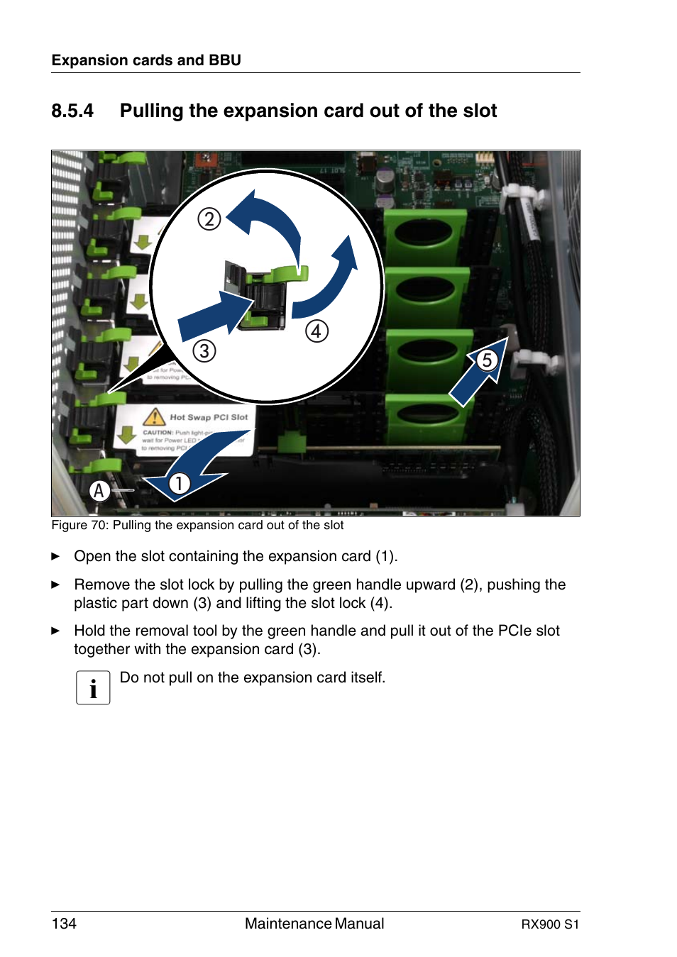 Pulling the expansion card out of the slot, Figure 70, 0 1 2 3 c | FUJITSU PRIMERGY RX900 S1 User Manual | Page 134 / 368