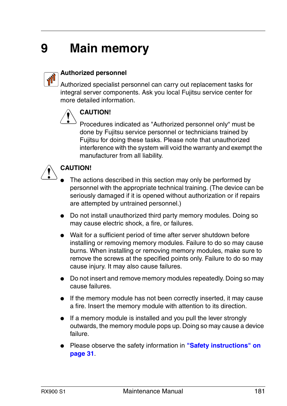 Main memory | FUJITSU PRIMERGY RX900 S1 User Manual | Page 181 / 368