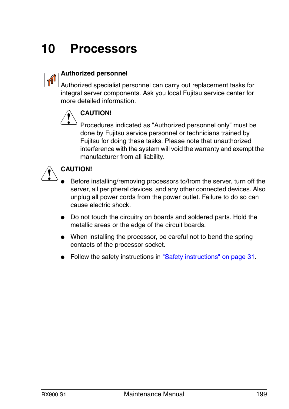 Processors, 10 processors | FUJITSU PRIMERGY RX900 S1 User Manual | Page 199 / 368