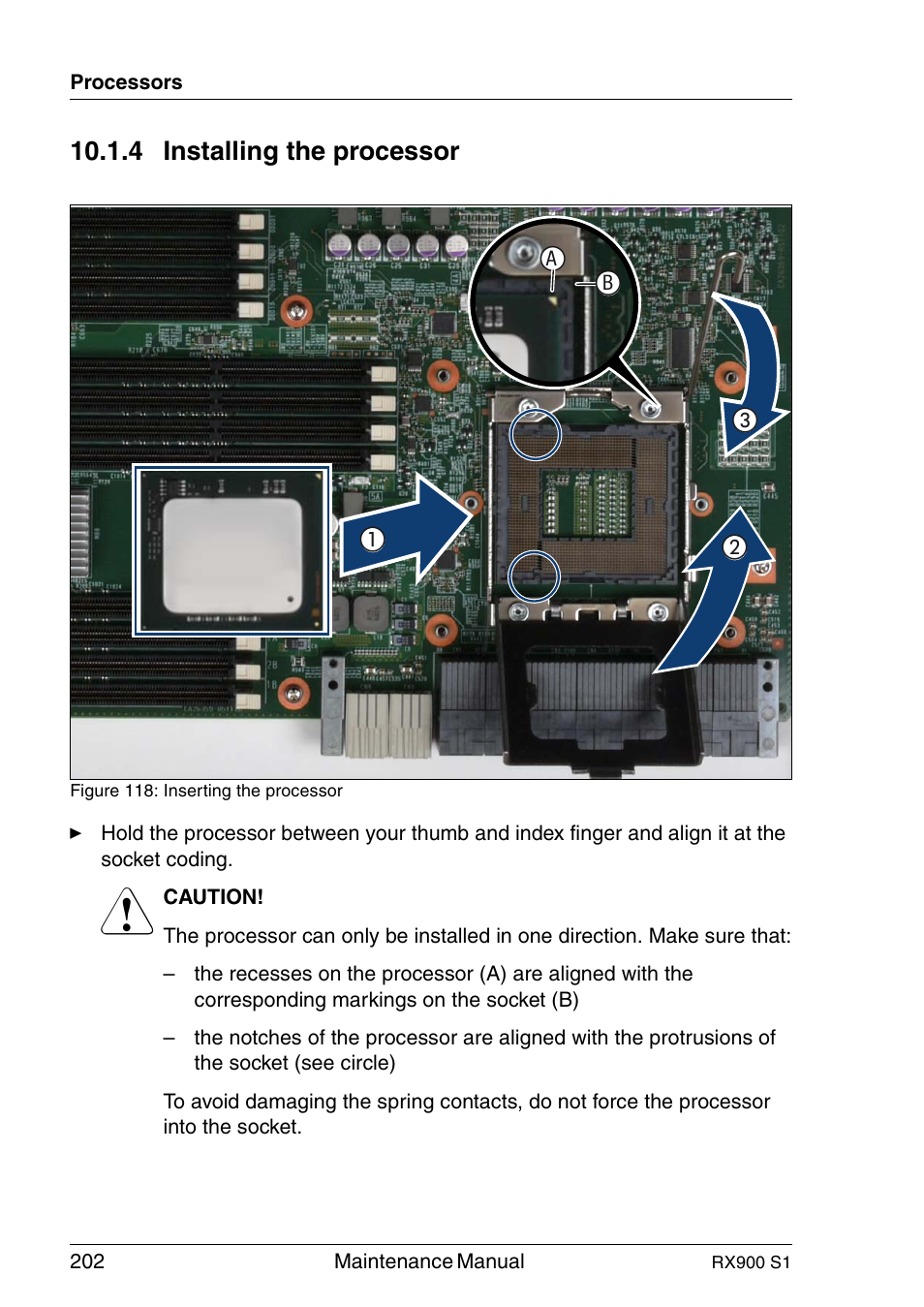 Installing the processor, 4 installing the processor | FUJITSU PRIMERGY RX900 S1 User Manual | Page 202 / 368