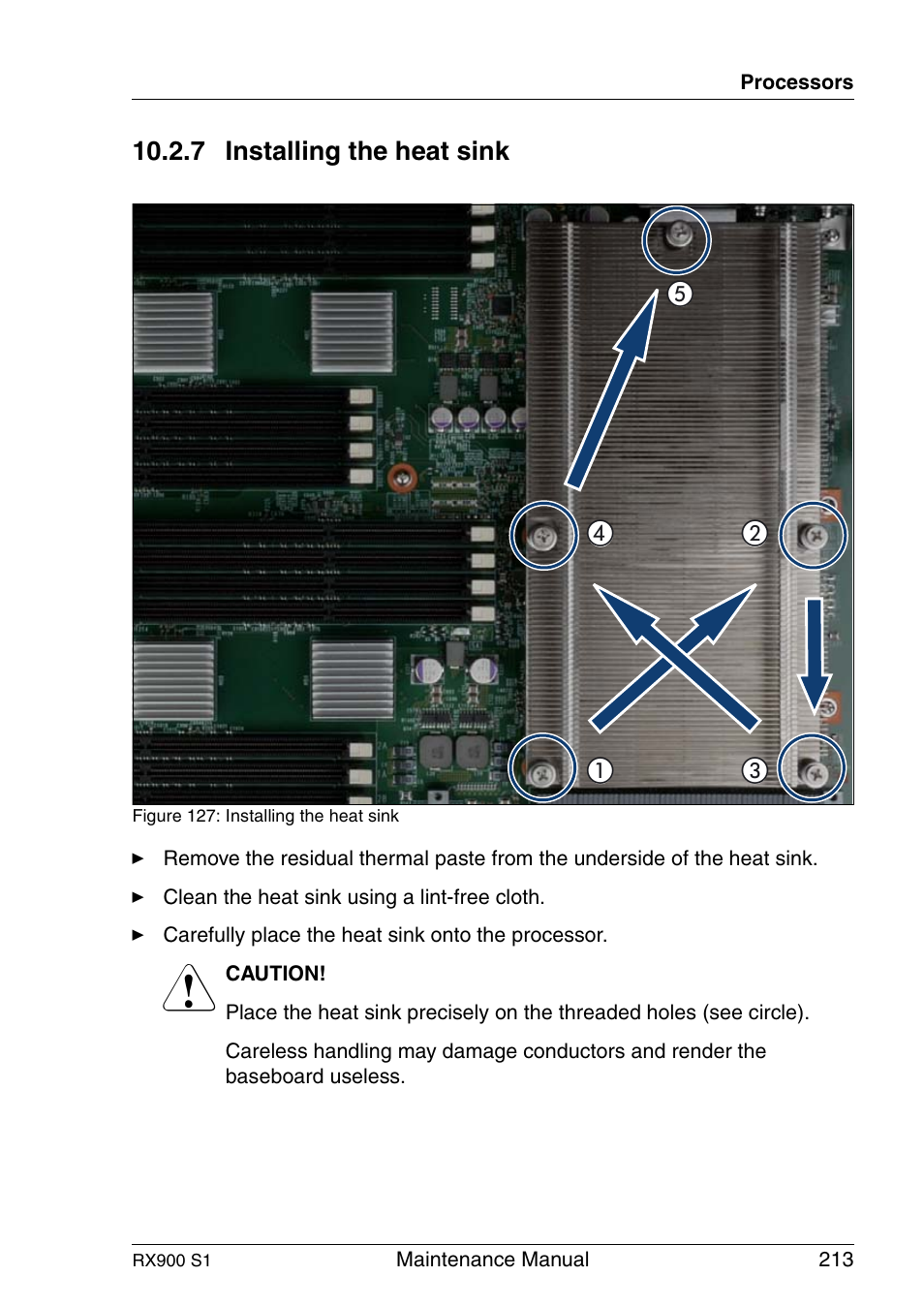 Installing the heat sink | FUJITSU PRIMERGY RX900 S1 User Manual | Page 213 / 368