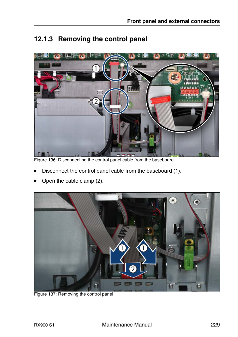 Removing the control panel | FUJITSU PRIMERGY RX900 S1 User Manual | Page 229 / 368