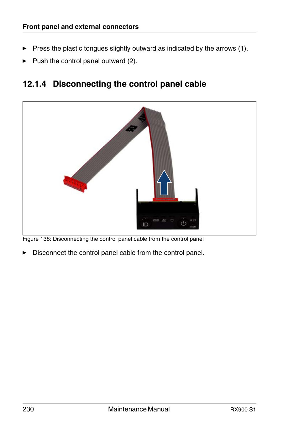 Disconnecting the control panel cable, 4 disconnecting the control panel cable | FUJITSU PRIMERGY RX900 S1 User Manual | Page 230 / 368