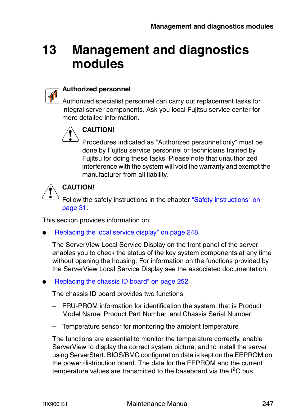 Management and diagnostics modules, Management and, 13 management and diagnostics modules | FUJITSU PRIMERGY RX900 S1 User Manual | Page 247 / 368