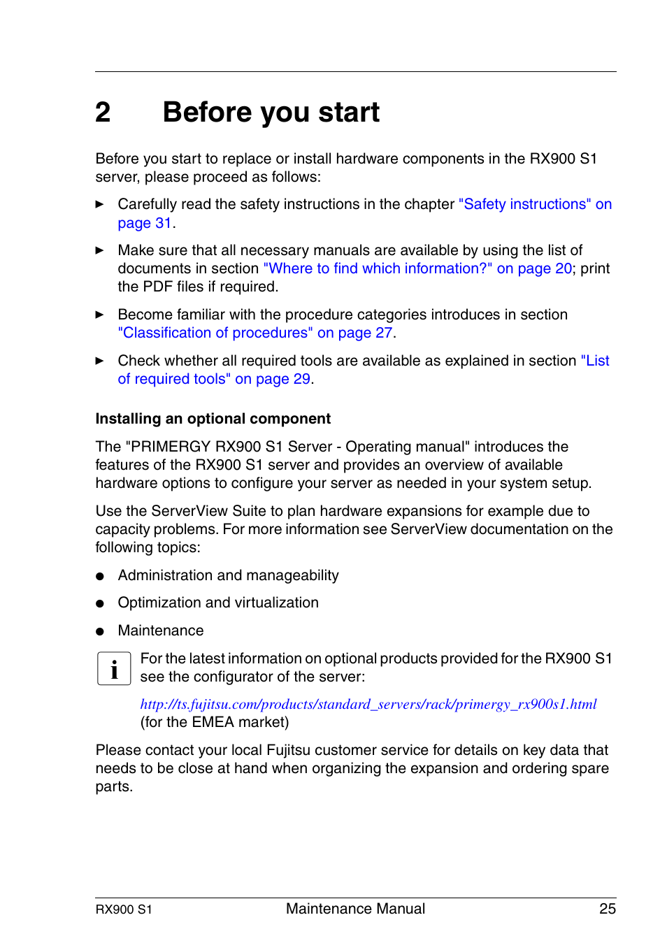 Before you start, 2before you start | FUJITSU PRIMERGY RX900 S1 User Manual | Page 25 / 368