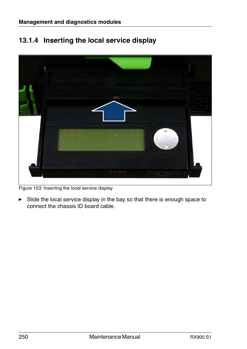 Inserting the local service display, 4 inserting the local service display | FUJITSU PRIMERGY RX900 S1 User Manual | Page 250 / 368