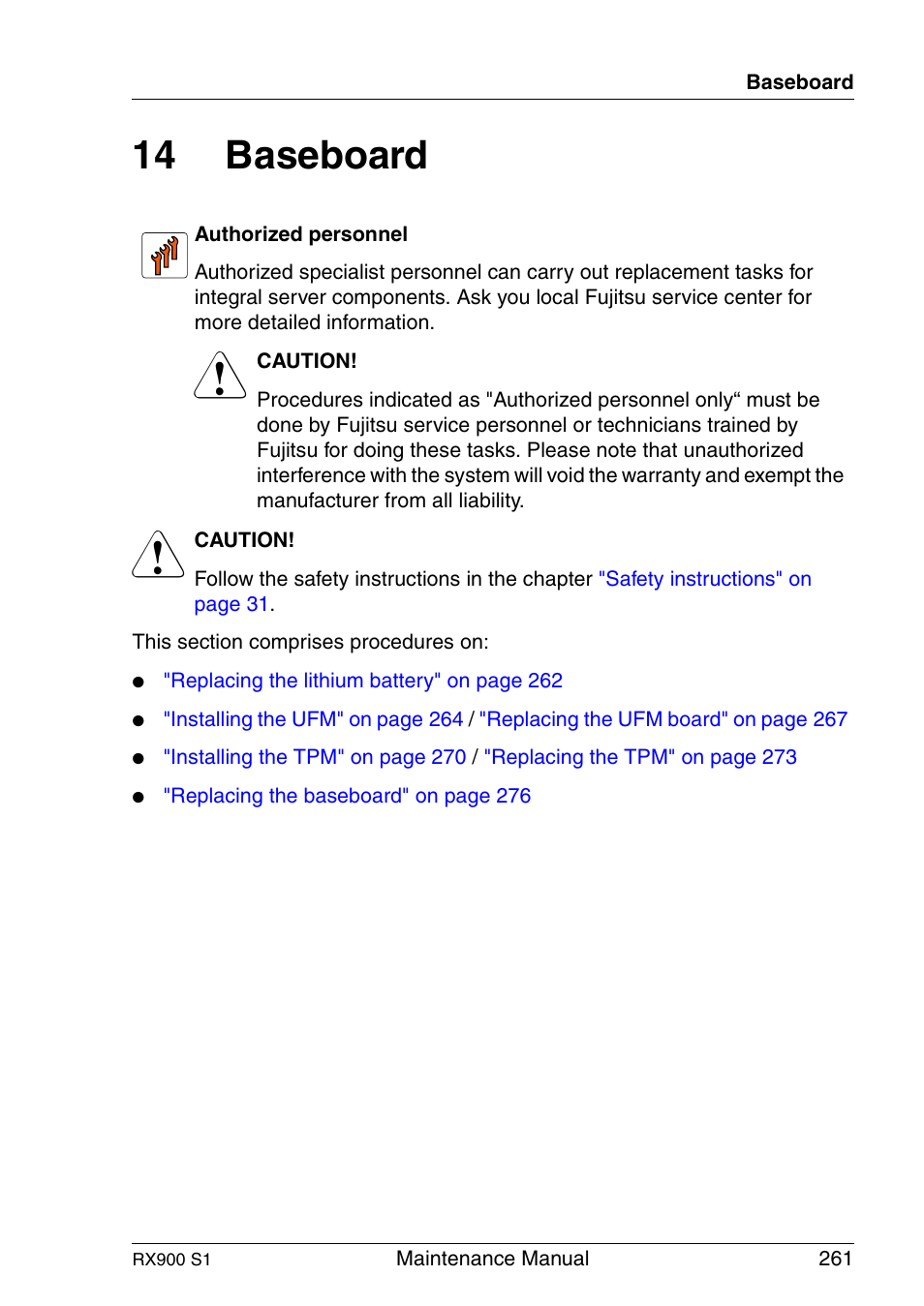 Baseboard, 14 baseboard | FUJITSU PRIMERGY RX900 S1 User Manual | Page 261 / 368
