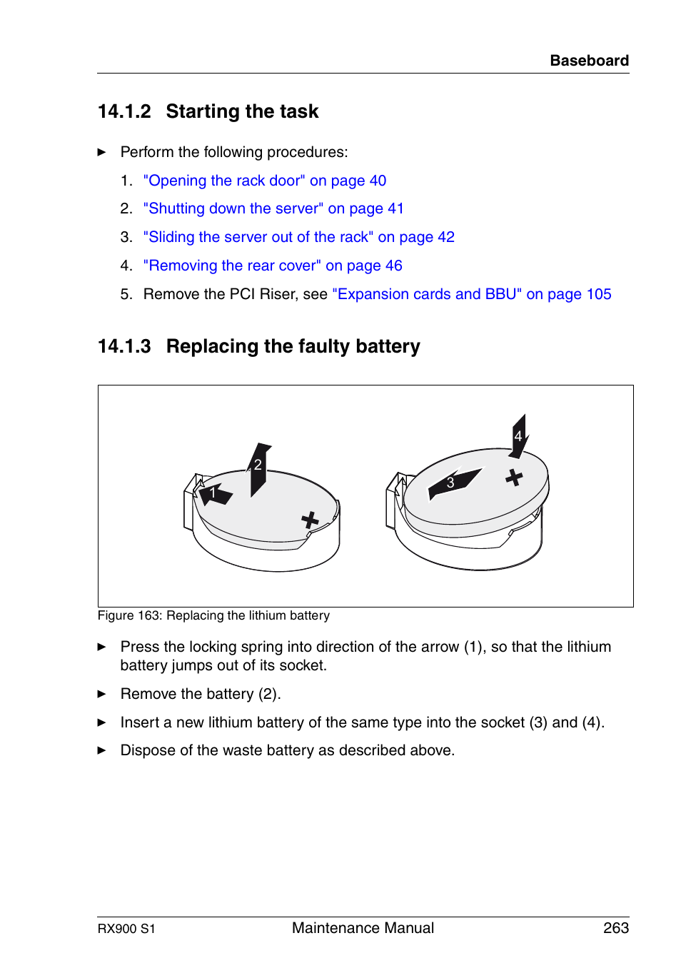 Starting the task, Replacing the faulty battery, 2 starting the task | 3 replacing the faulty battery | FUJITSU PRIMERGY RX900 S1 User Manual | Page 263 / 368