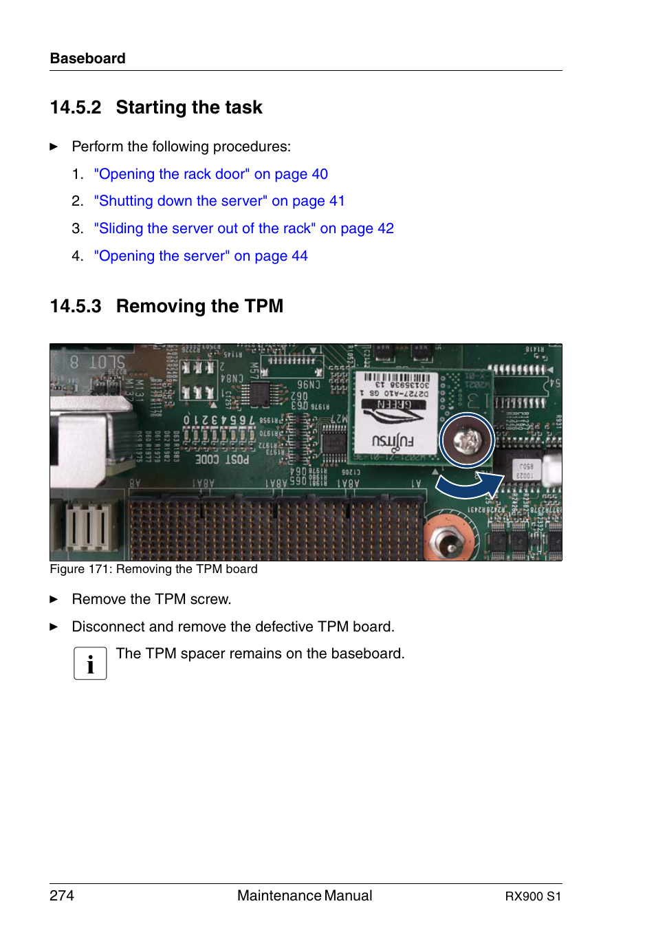 Starting the task, Removing the tpm, 2 starting the task | 3 removing the tpm | FUJITSU PRIMERGY RX900 S1 User Manual | Page 274 / 368