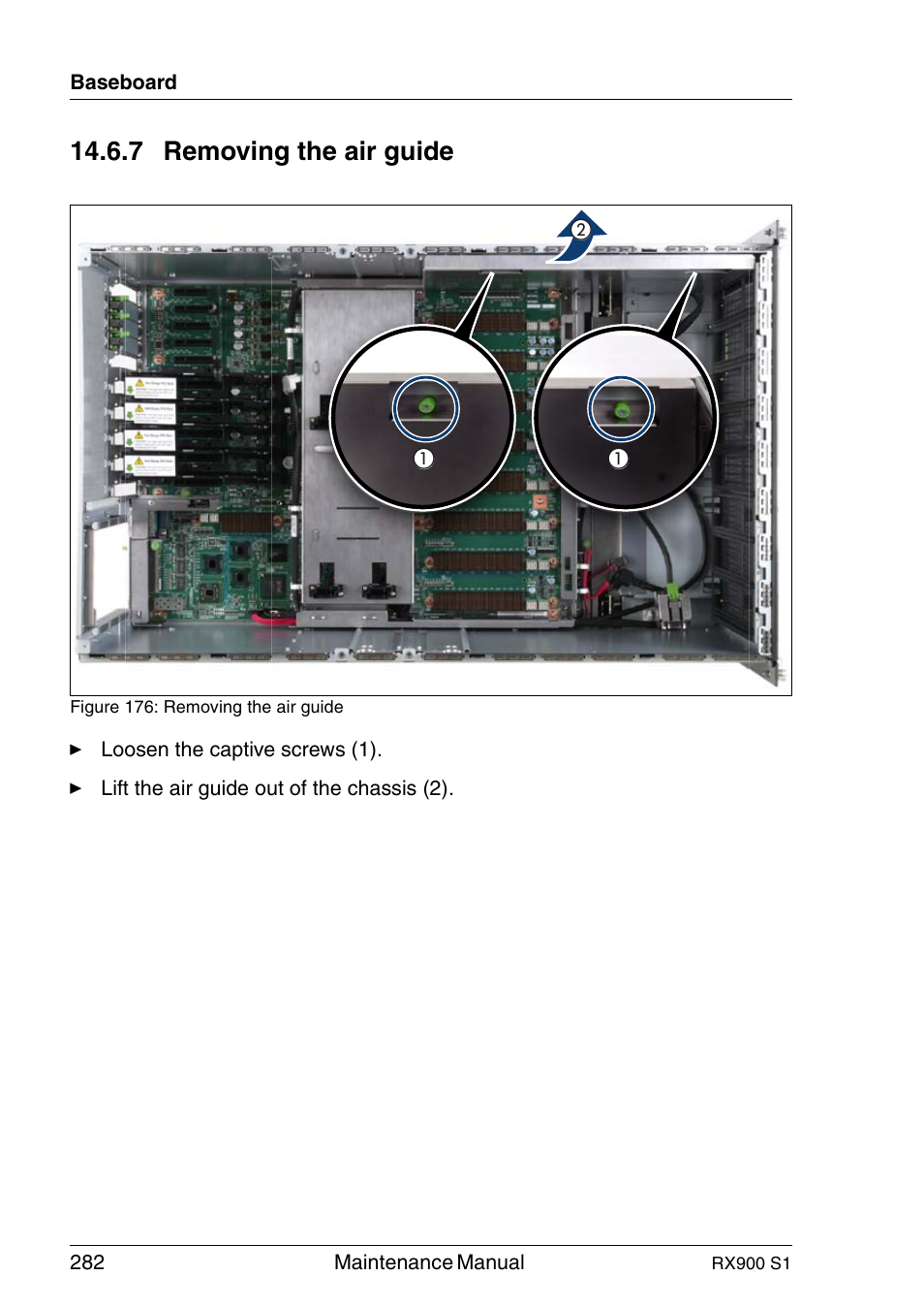 Removing the air guide, 7 removing the air guide | FUJITSU PRIMERGY RX900 S1 User Manual | Page 282 / 368