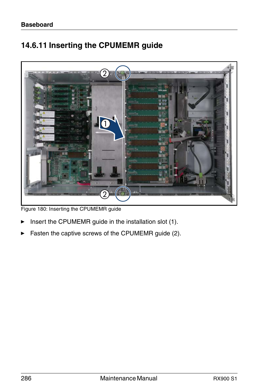 Inserting the cpumemr guide, 11 inserting the cpumemr guide | FUJITSU PRIMERGY RX900 S1 User Manual | Page 286 / 368