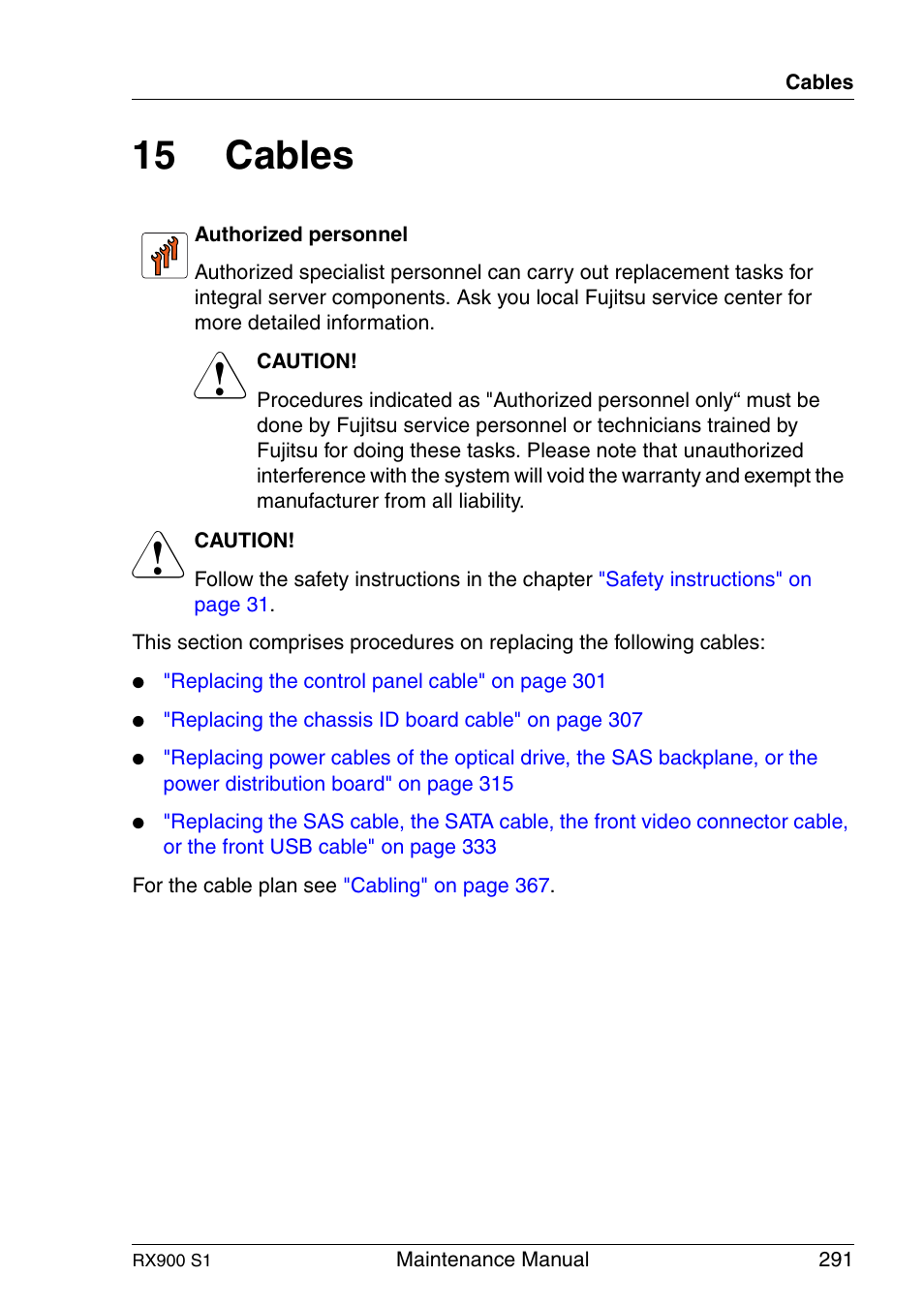 Cables, 15 cables | FUJITSU PRIMERGY RX900 S1 User Manual | Page 291 / 368