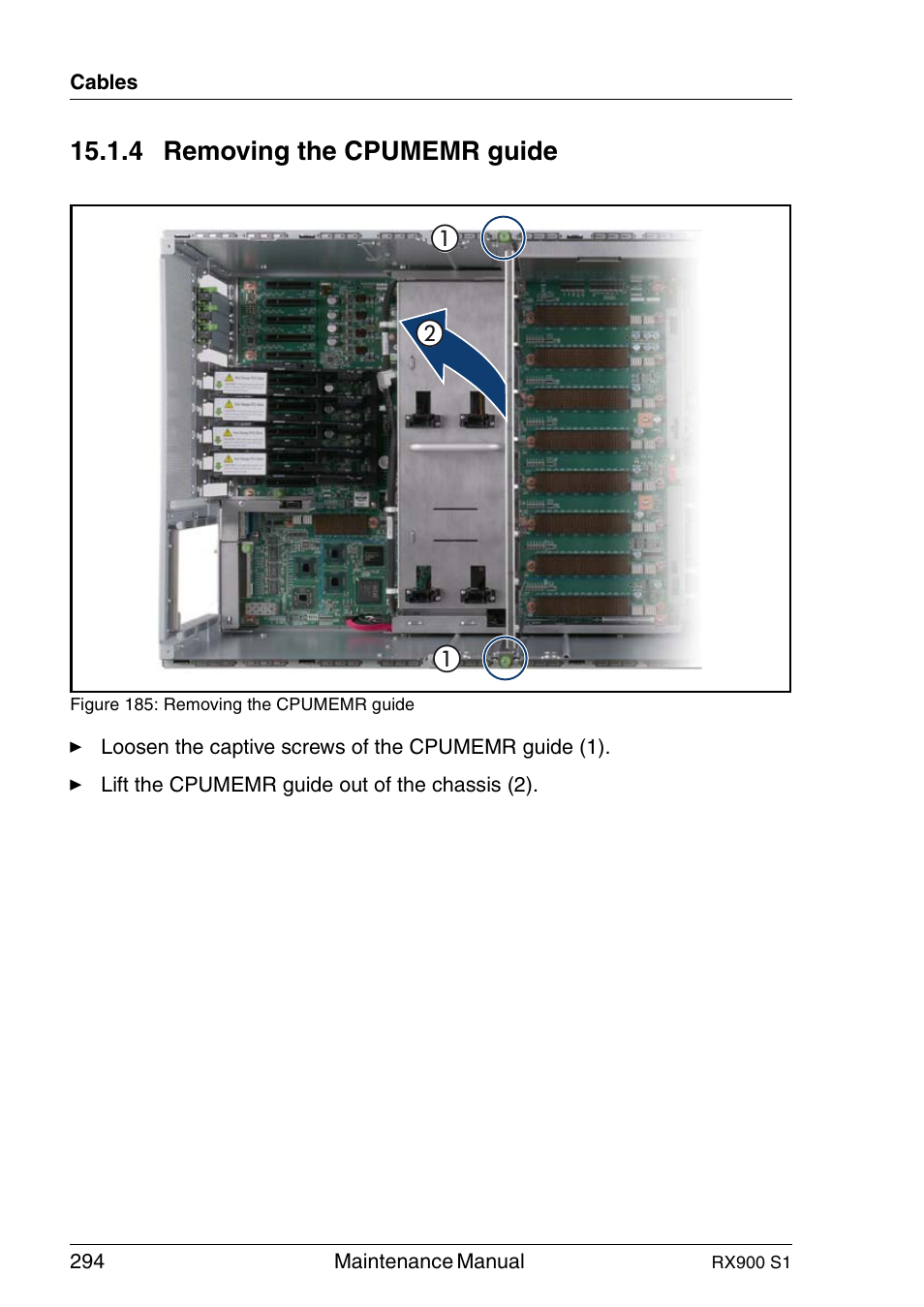 Removing the cpumemr guide, 4 removing the cpumemr guide | FUJITSU PRIMERGY RX900 S1 User Manual | Page 294 / 368