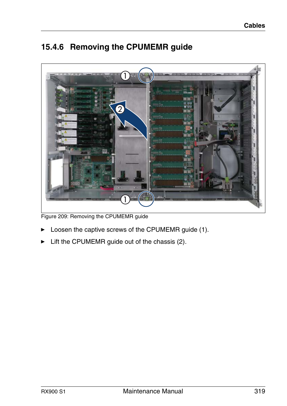 Removing the cpumemr guide | FUJITSU PRIMERGY RX900 S1 User Manual | Page 319 / 368