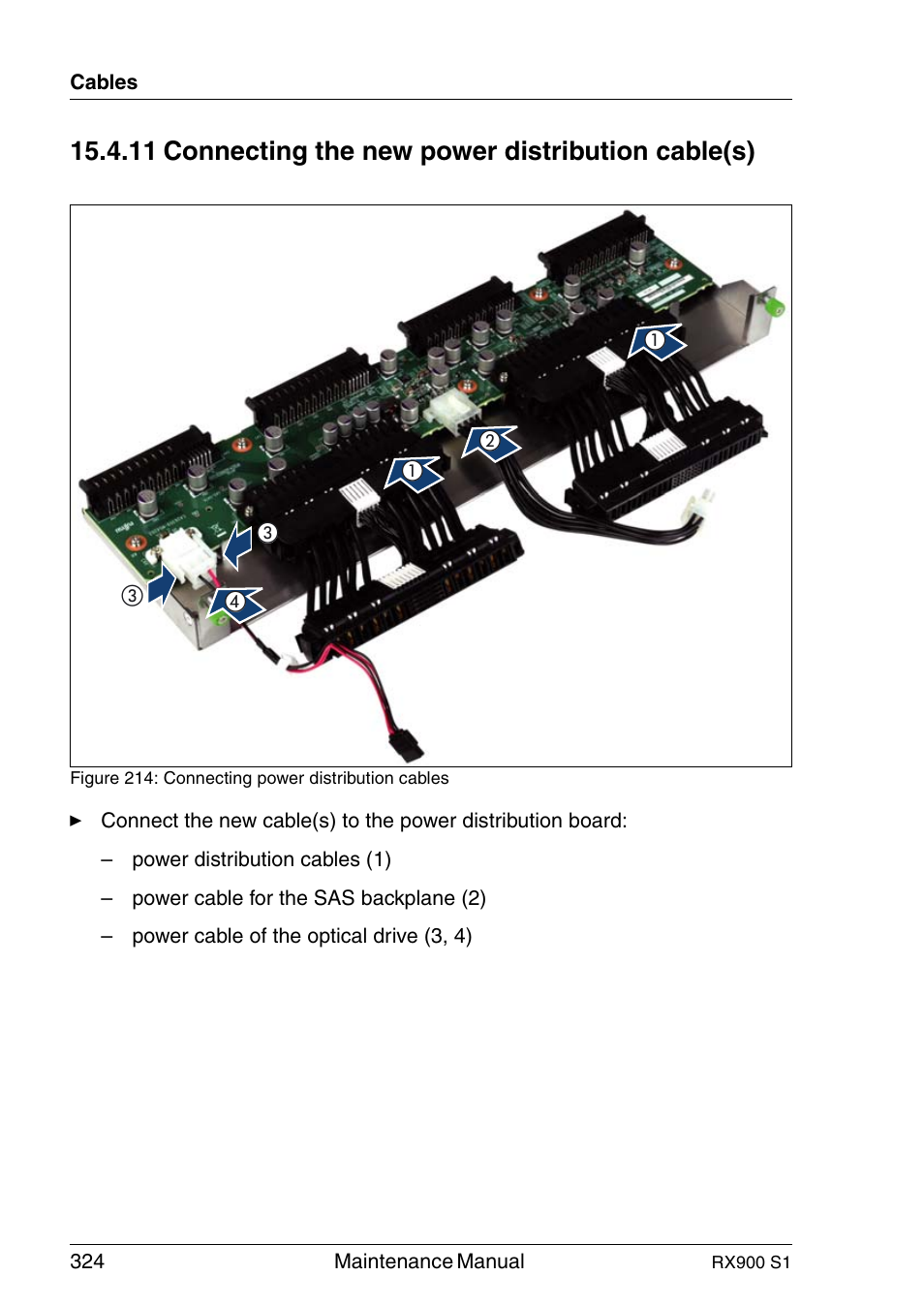 Connecting the new power distribution cable(s), 11 connecting the new power distribution cable(s) | FUJITSU PRIMERGY RX900 S1 User Manual | Page 324 / 368