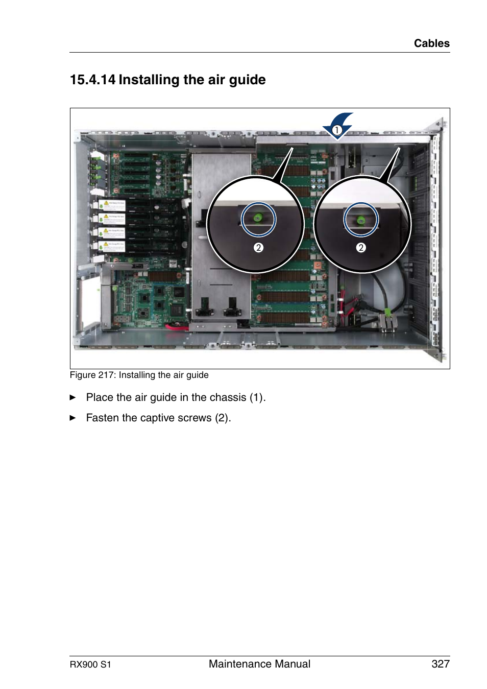 Installing the air guide, 14 installing the air guide | FUJITSU PRIMERGY RX900 S1 User Manual | Page 327 / 368