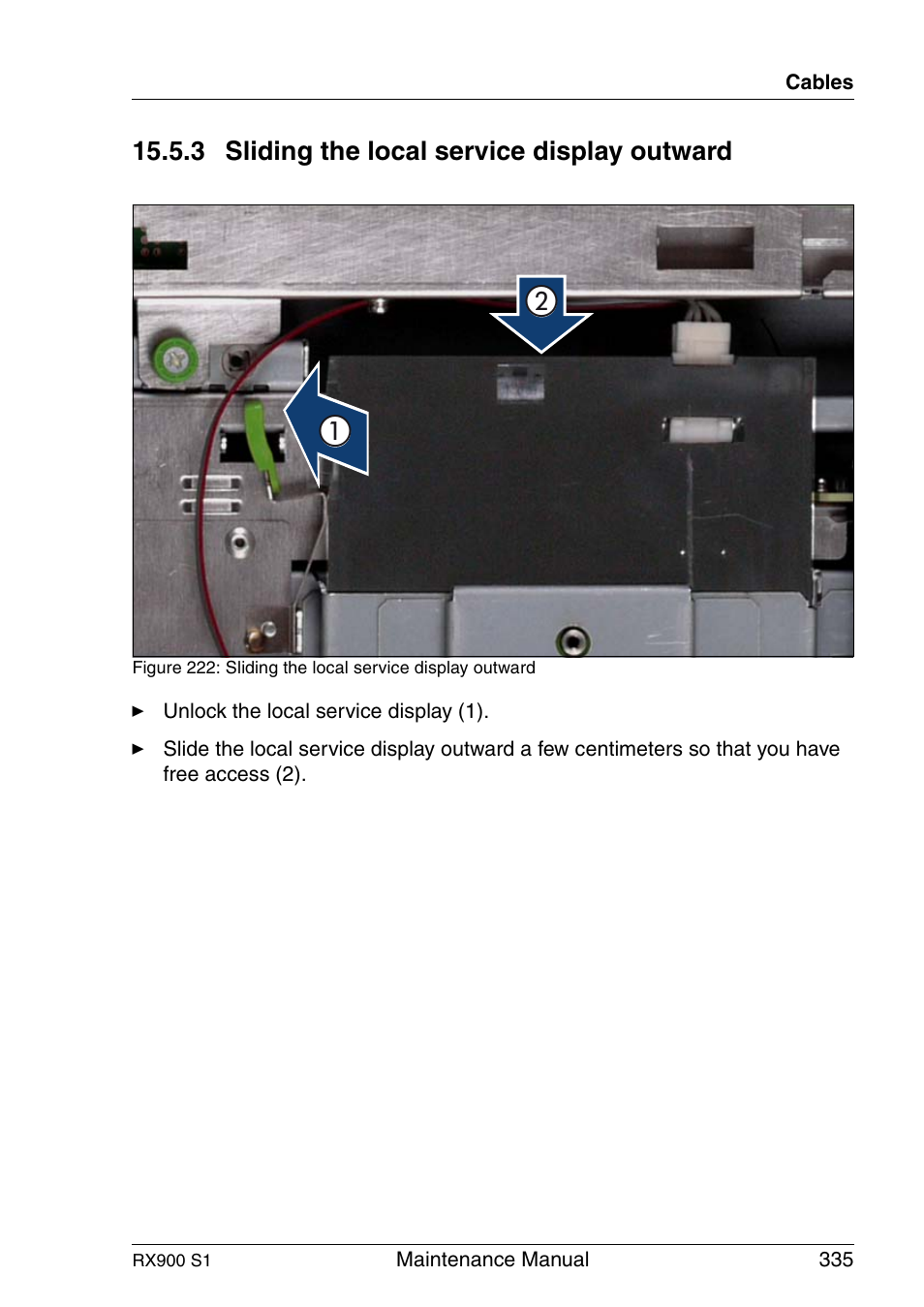 Sliding the local service display outward, 3 sliding the local service display outward | FUJITSU PRIMERGY RX900 S1 User Manual | Page 335 / 368