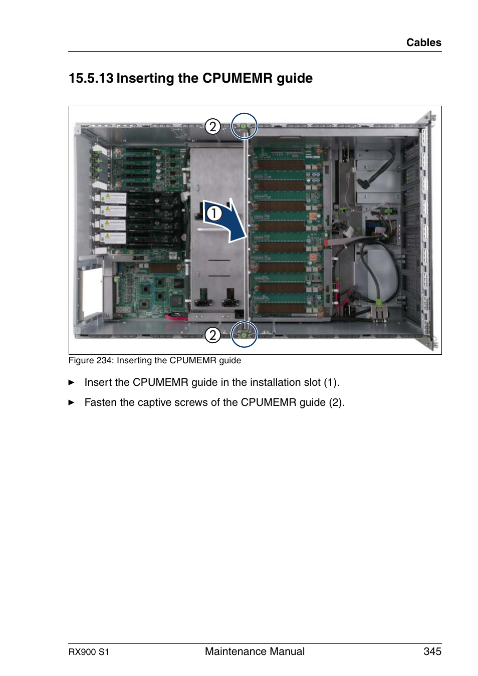 Inserting the cpumemr guide | FUJITSU PRIMERGY RX900 S1 User Manual | Page 345 / 368